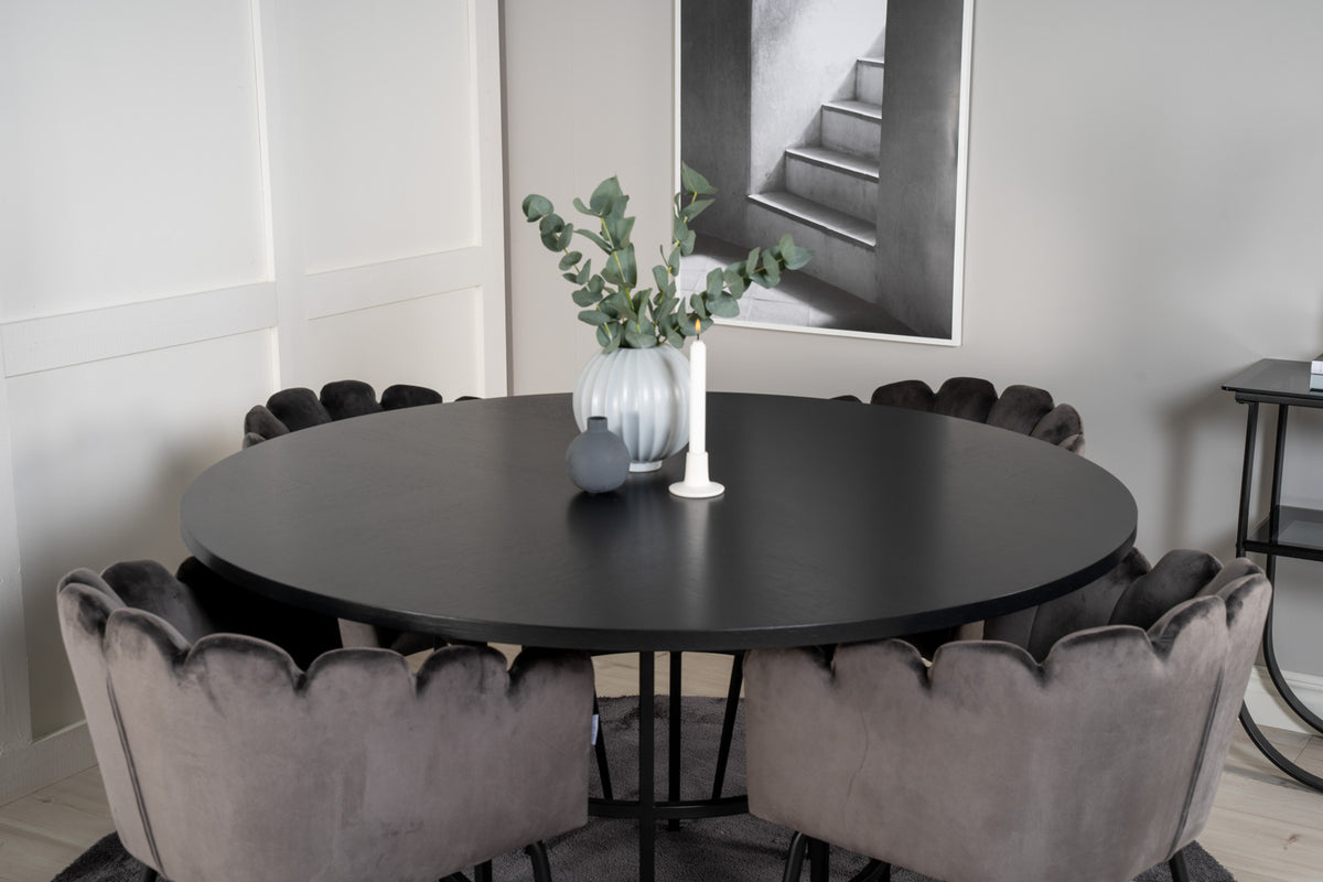 Venture Design Limhamn & Copenhagen Matstolar Grå + Runda Matbord ⌀140 Svart