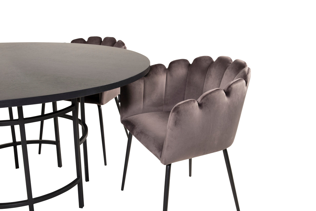 Venture Design Limhamn & Copenhagen Matstolar Grå + Runda Matbord ⌀140 Svart