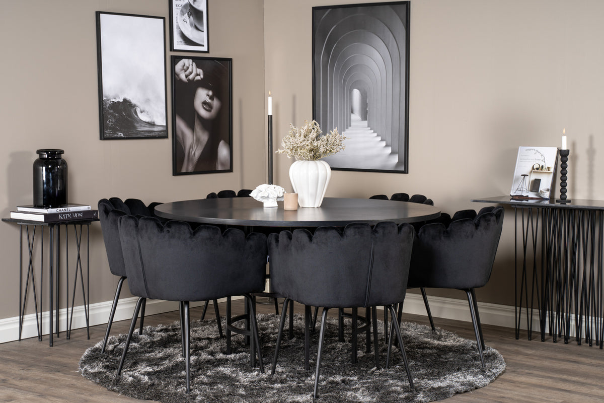 Venture Design Limhamn & Copenhagen Matstolar Svart + Matbord ⌀140