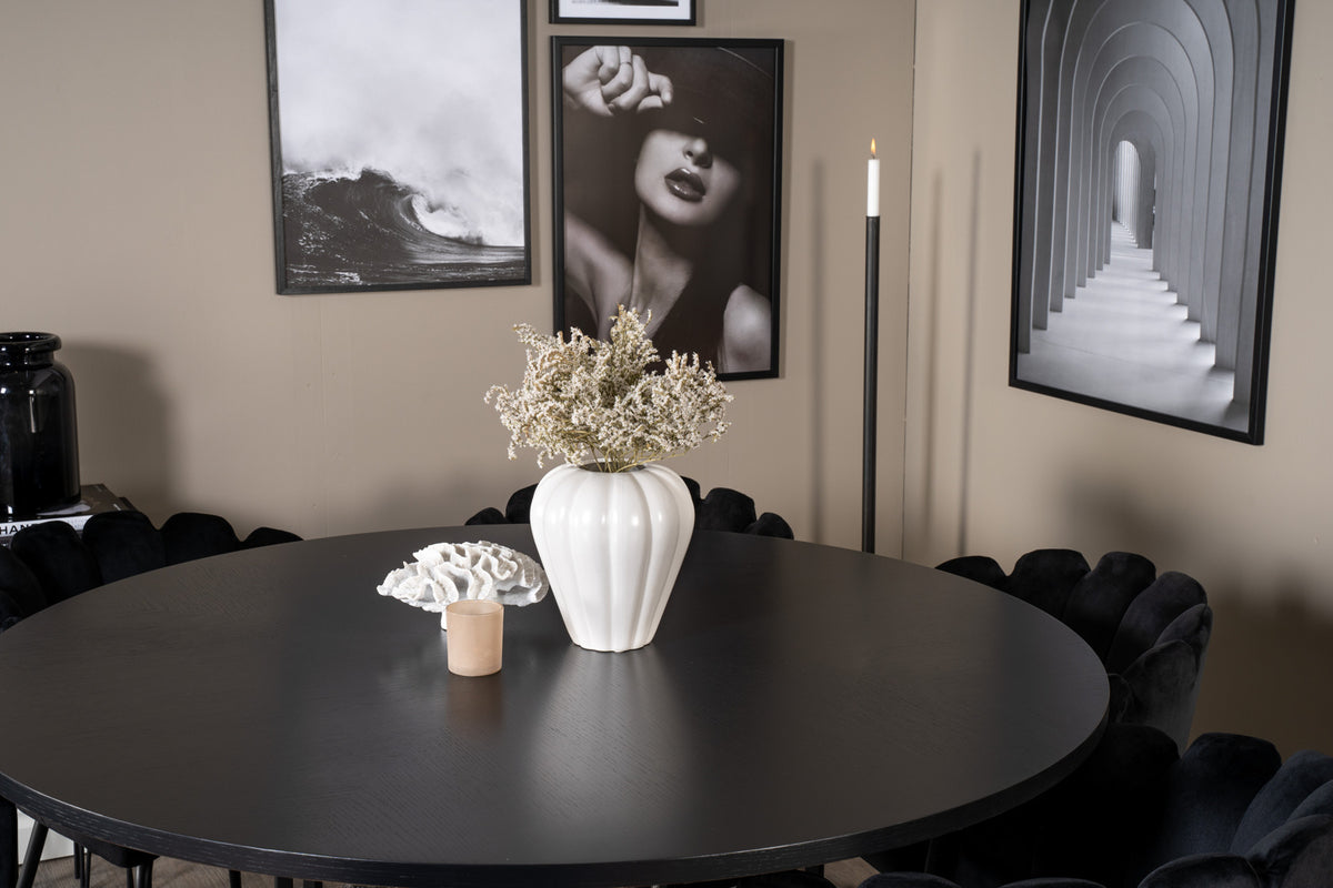 Venture Design Limhamn & Copenhagen Matstolar Svart + Matbord ⌀140