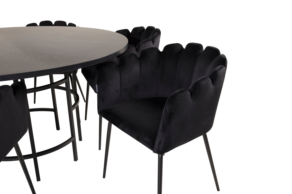 Venture Design Limhamn & Copenhagen Matstolar Svart + Matbord ⌀140