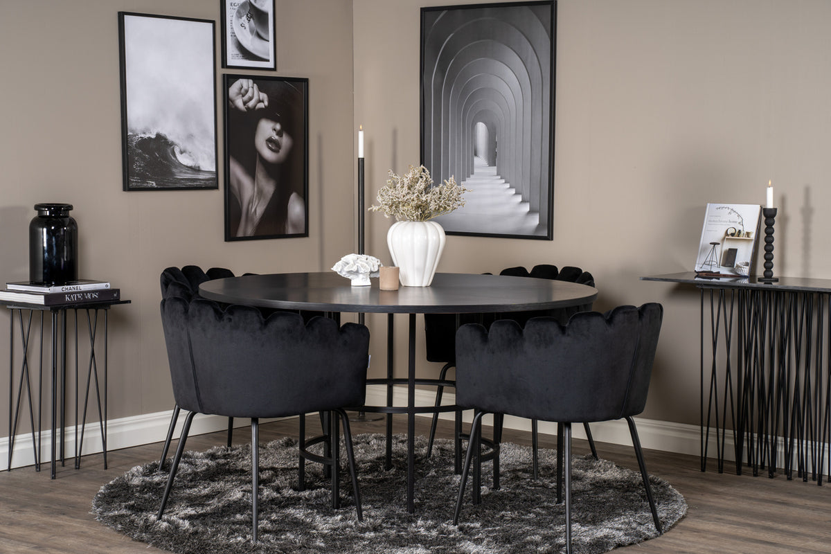 Venture Design Limhamn & Copenhagen Matstolar Svart + Matbord ⌀140