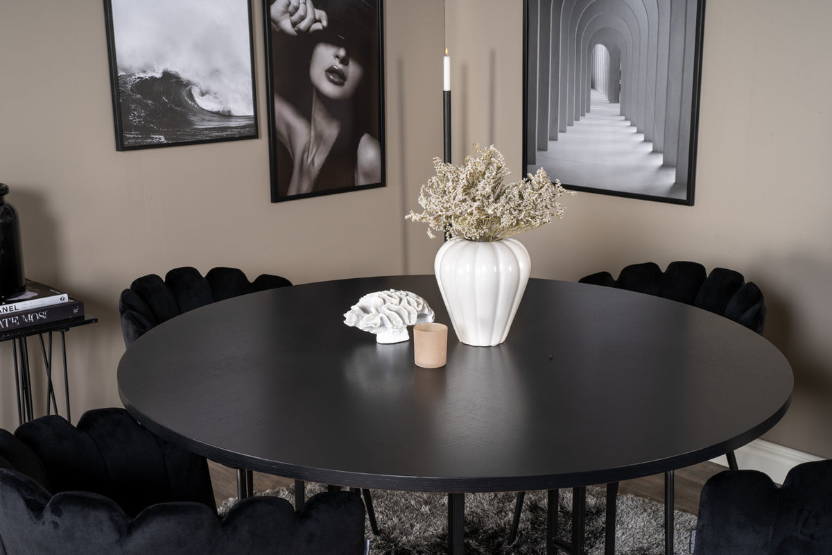 Venture Design Limhamn & Copenhagen Matstolar Svart + Matbord ⌀140