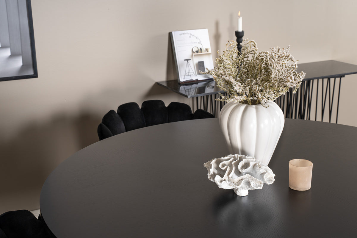 Venture Design Limhamn & Copenhagen Matstolar Svart + Matbord ⌀140