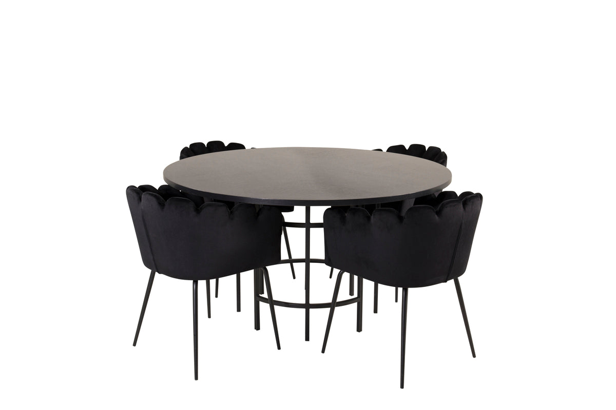 Venture Design Limhamn & Copenhagen Matstolar Svart + Matbord ⌀140