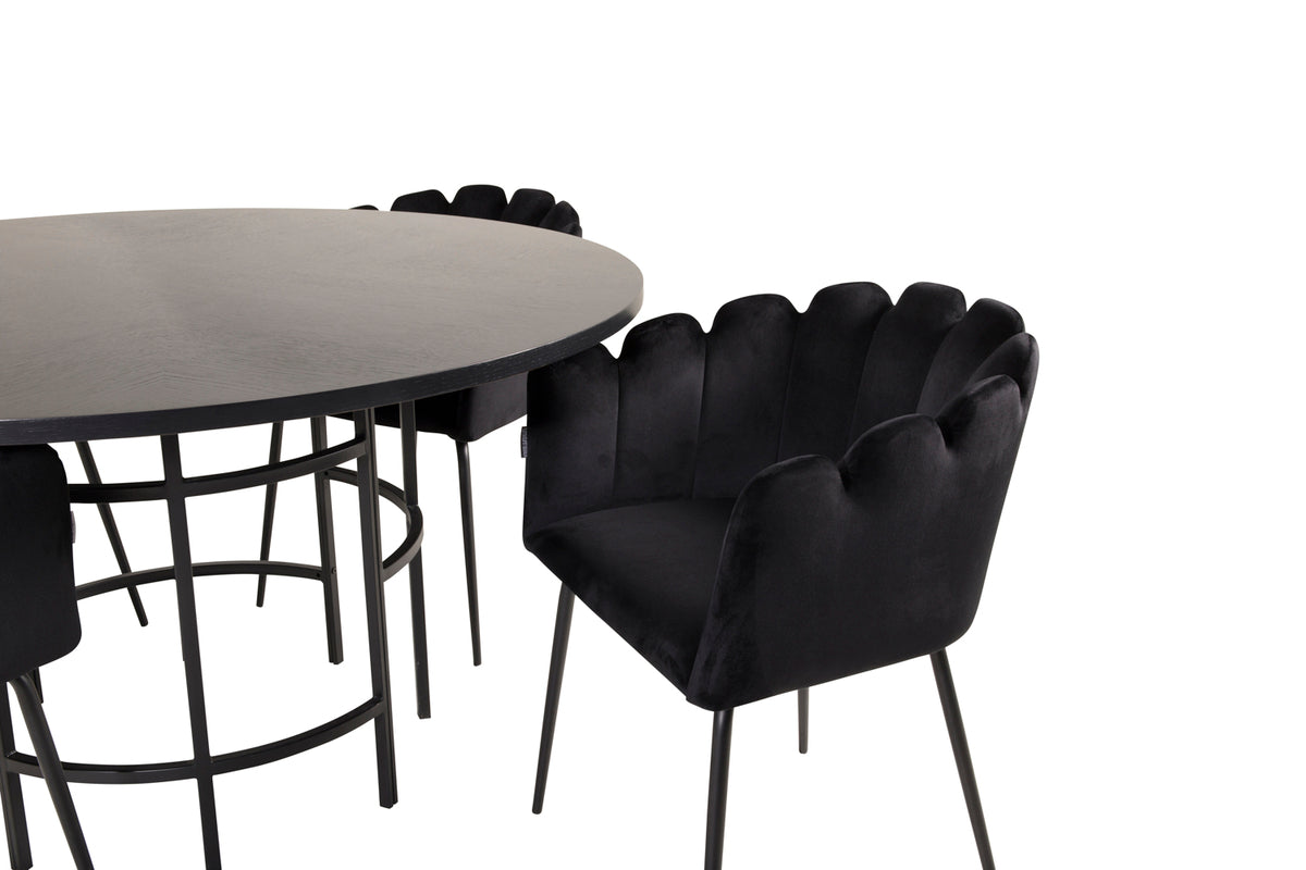 Venture Design Limhamn & Copenhagen Matstolar Svart + Matbord ⌀140