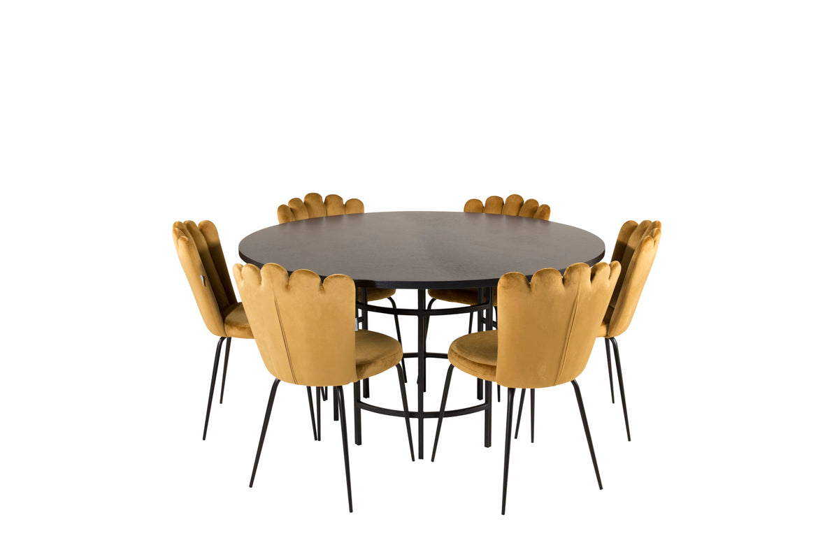 Venture Design Limhamn & Copenhagen Matstolar 2-pack Gul + Runda Matbord ⌀140 Svart