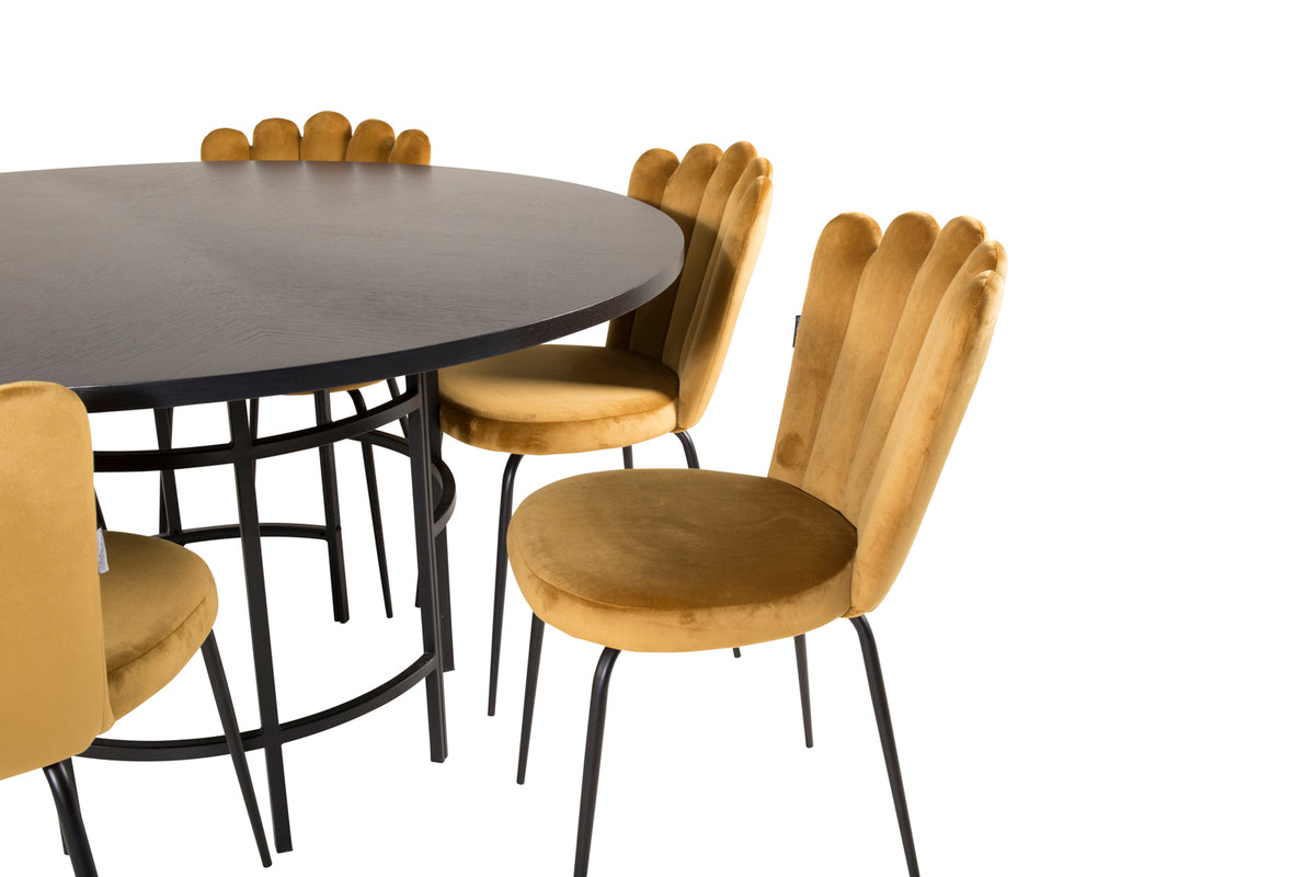 Venture Design Limhamn & Copenhagen Matstolar 2-pack Gul + Runda Matbord ⌀140 Svart