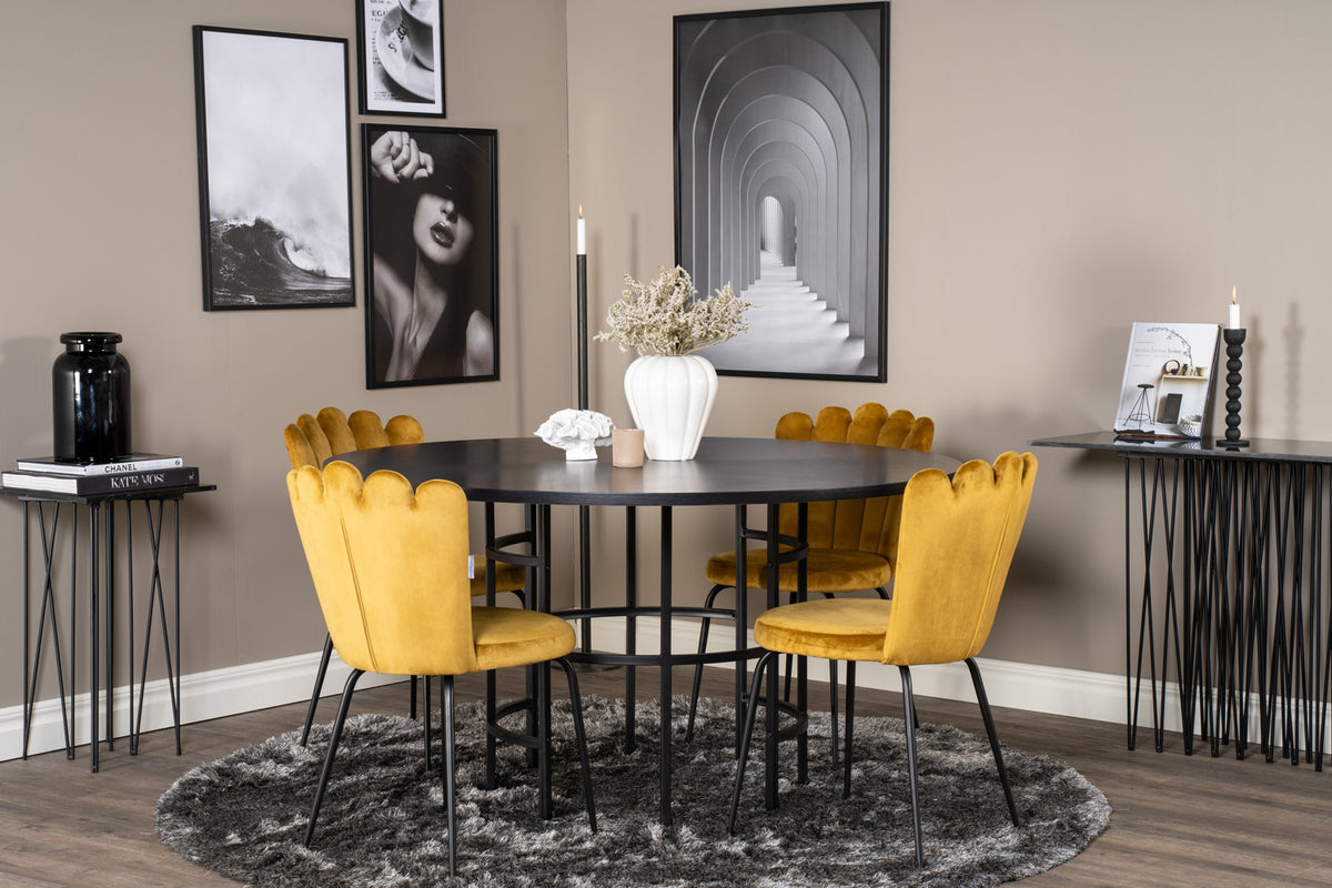 Venture Design Limhamn & Copenhagen Matstolar Gul + Matbord ⌀140