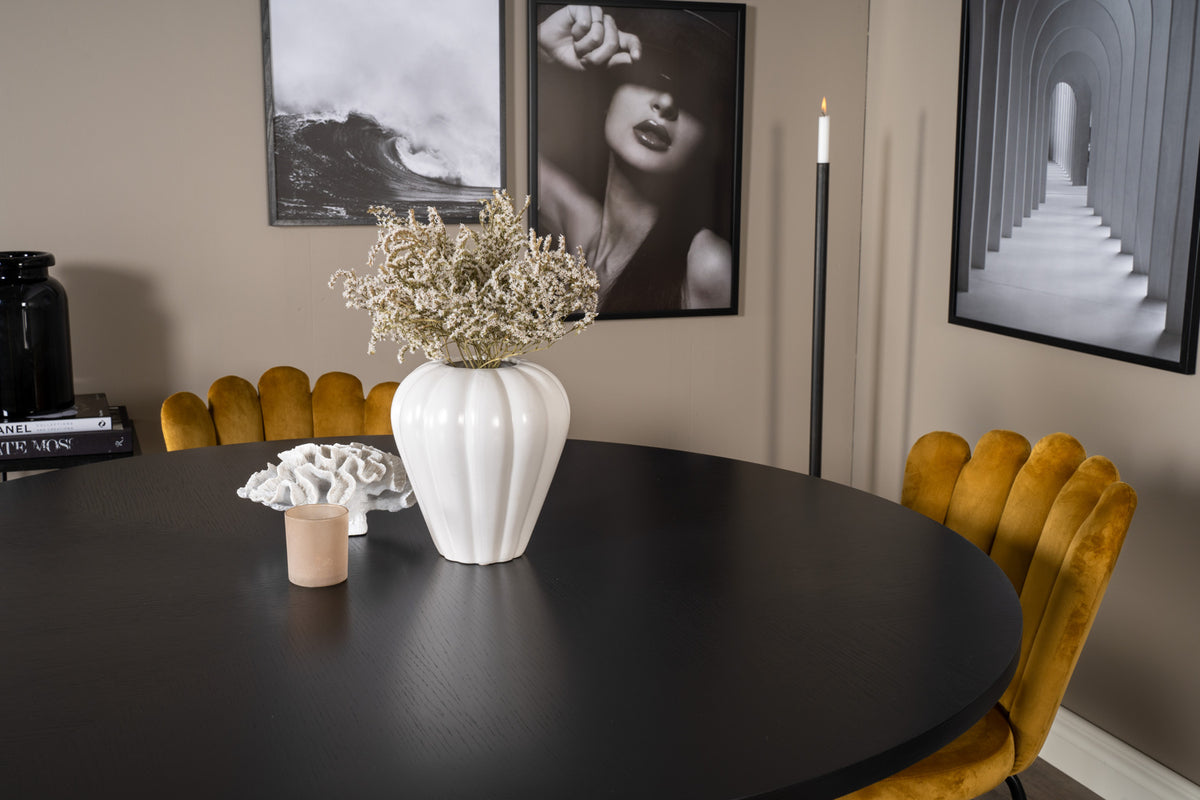 Venture Design Limhamn & Copenhagen Matstolar Gul + Matbord ⌀140