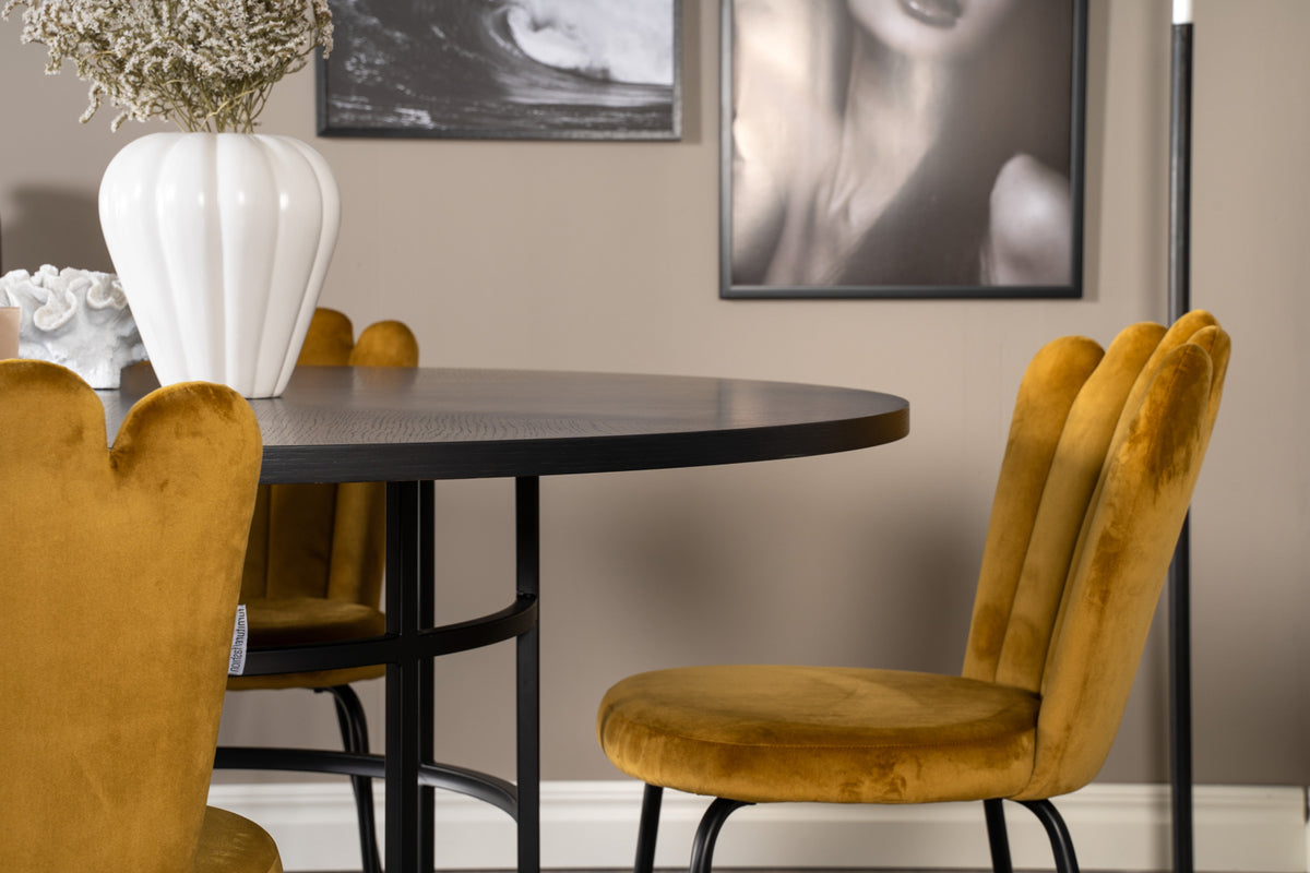 Venture Design Limhamn & Copenhagen Matstolar Gul + Matbord ⌀140