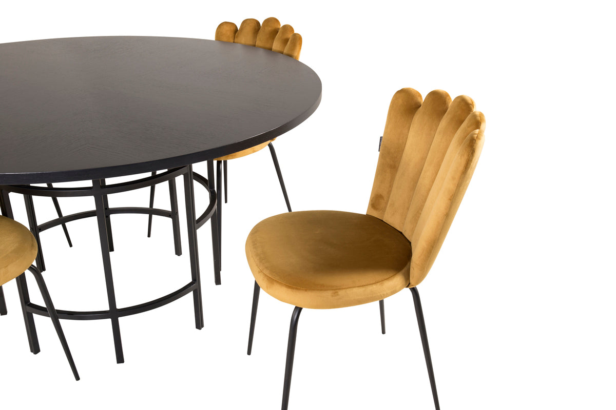 Venture Design Limhamn & Copenhagen Matstolar Gul + Matbord ⌀140