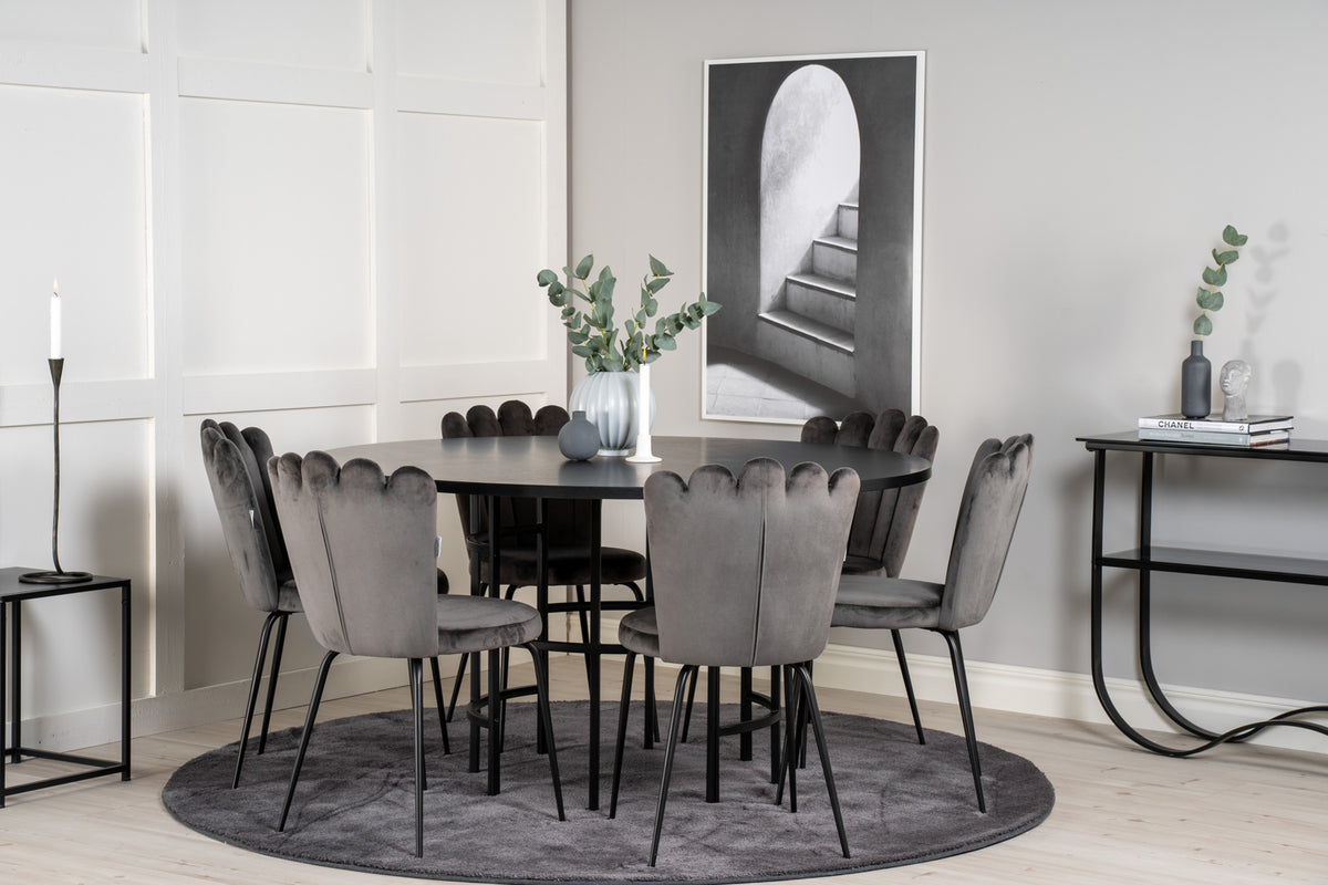 Venture Design Limhamn & Copenhagen Matstolar 2-pack Grå + Runda Matbord ⌀140 Svart