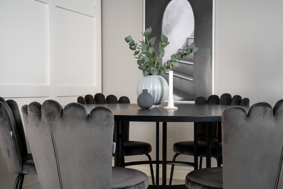 Venture Design Limhamn & Copenhagen Matstolar 2-pack Grå + Runda Matbord ⌀140 Svart