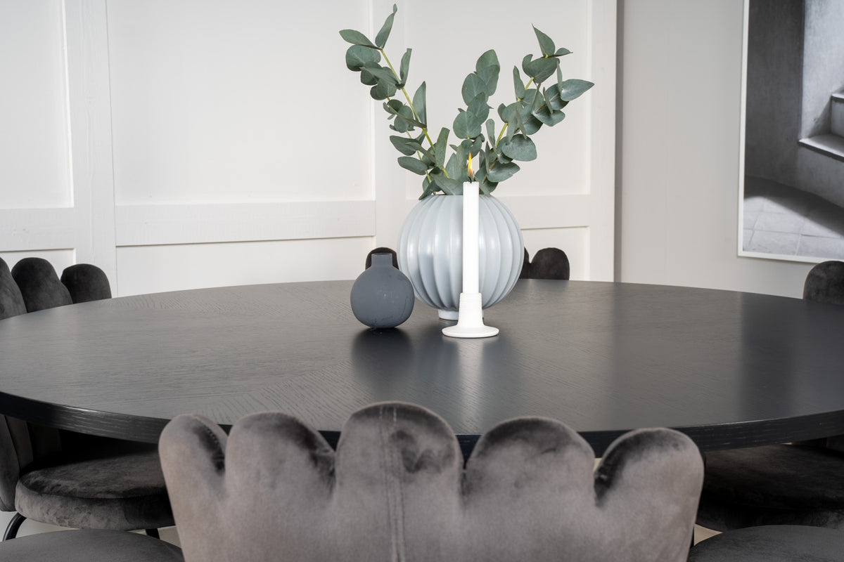 Venture Design Limhamn & Copenhagen Matstolar 2-pack Grå + Runda Matbord ⌀140 Svart