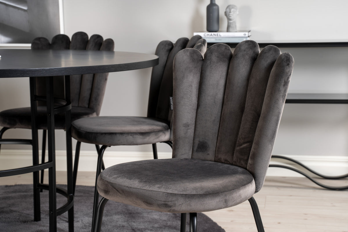 Venture Design Limhamn & Copenhagen Matstolar 2-pack Grå + Runda Matbord ⌀140 Svart