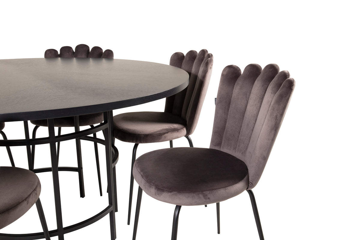 Venture Design Limhamn & Copenhagen Matstolar 2-pack Grå + Runda Matbord ⌀140 Svart