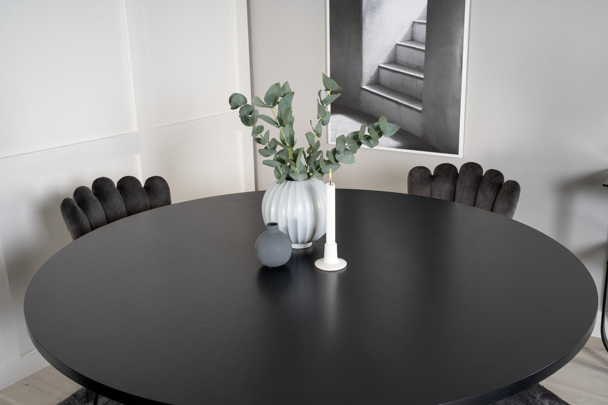 Venture Design Limhamn & Copenhagen Matstolar 2-pack Grå + Runda Matbord ⌀140 Svart