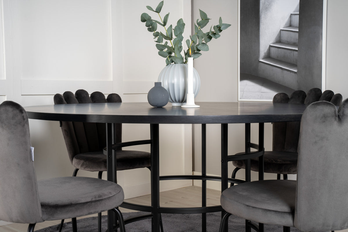 Venture Design Limhamn & Copenhagen Matstolar 2-pack Grå + Runda Matbord ⌀140 Svart