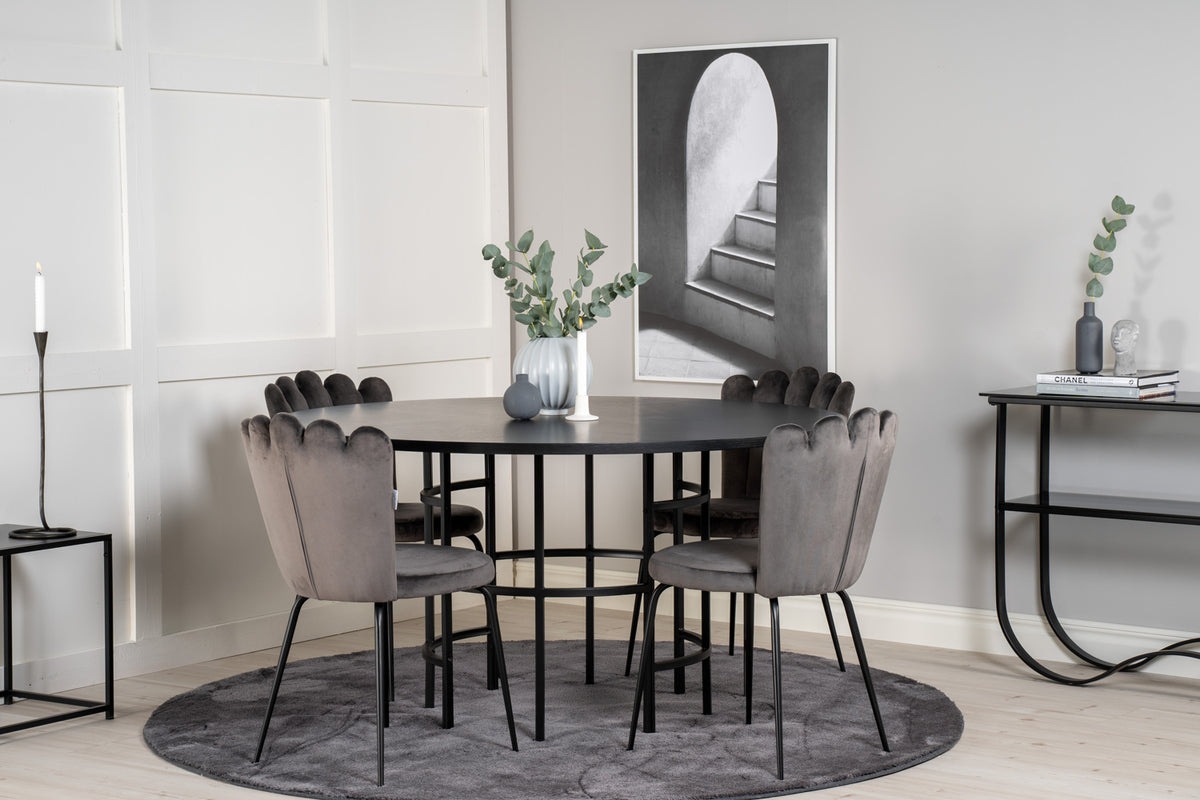 Venture Design Limhamn & Copenhagen Matstolar 2-pack Grå + Runda Matbord ⌀140 Svart