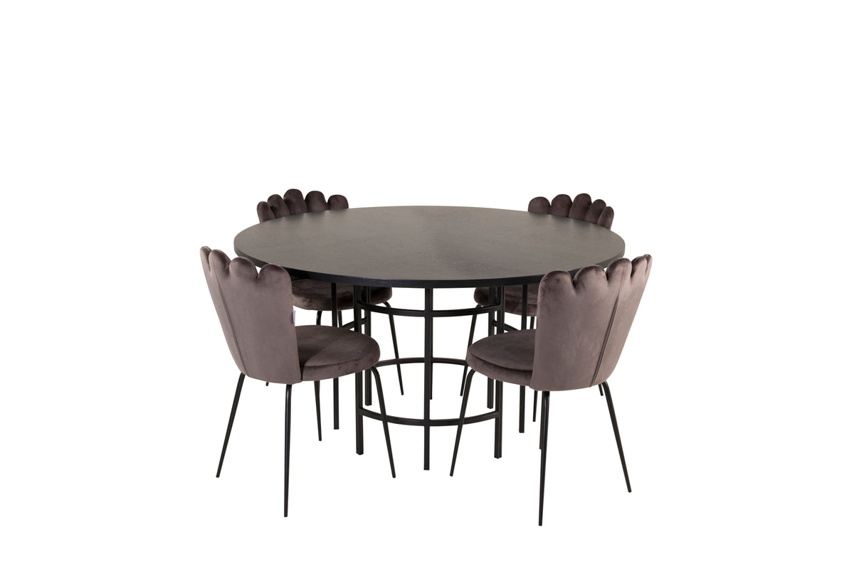 Venture Design Limhamn & Copenhagen Matstolar 2-pack Grå + Runda Matbord ⌀140 Svart