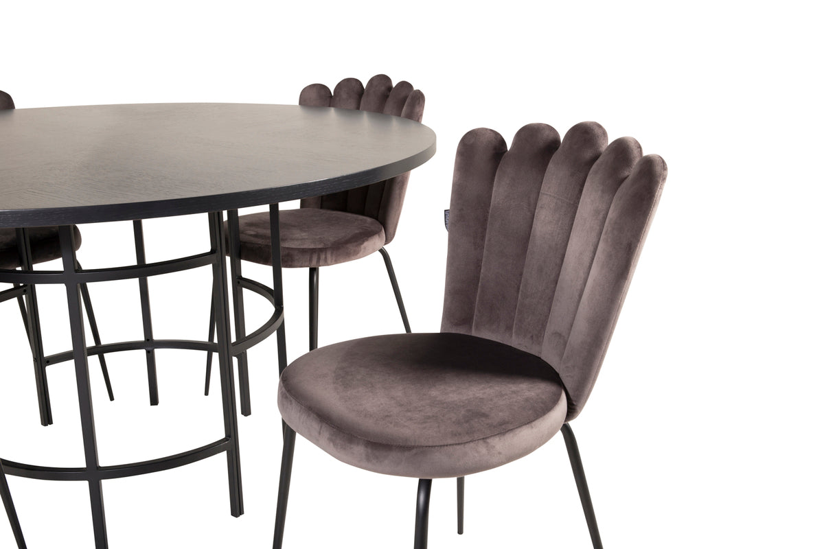 Venture Design Limhamn & Copenhagen Matstolar 2-pack Grå + Runda Matbord ⌀140 Svart