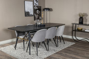 Venture Design Gold & Velvet Rektangulära Matbord 180 x 85 Svart + Matstolar 2-pack Grå