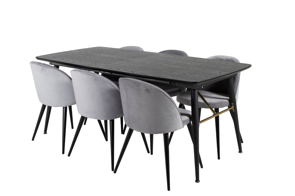 Venture Design Gold & Velvet Rektangulära Matbord 180 x 85 Svart + Matstolar 2-pack Grå