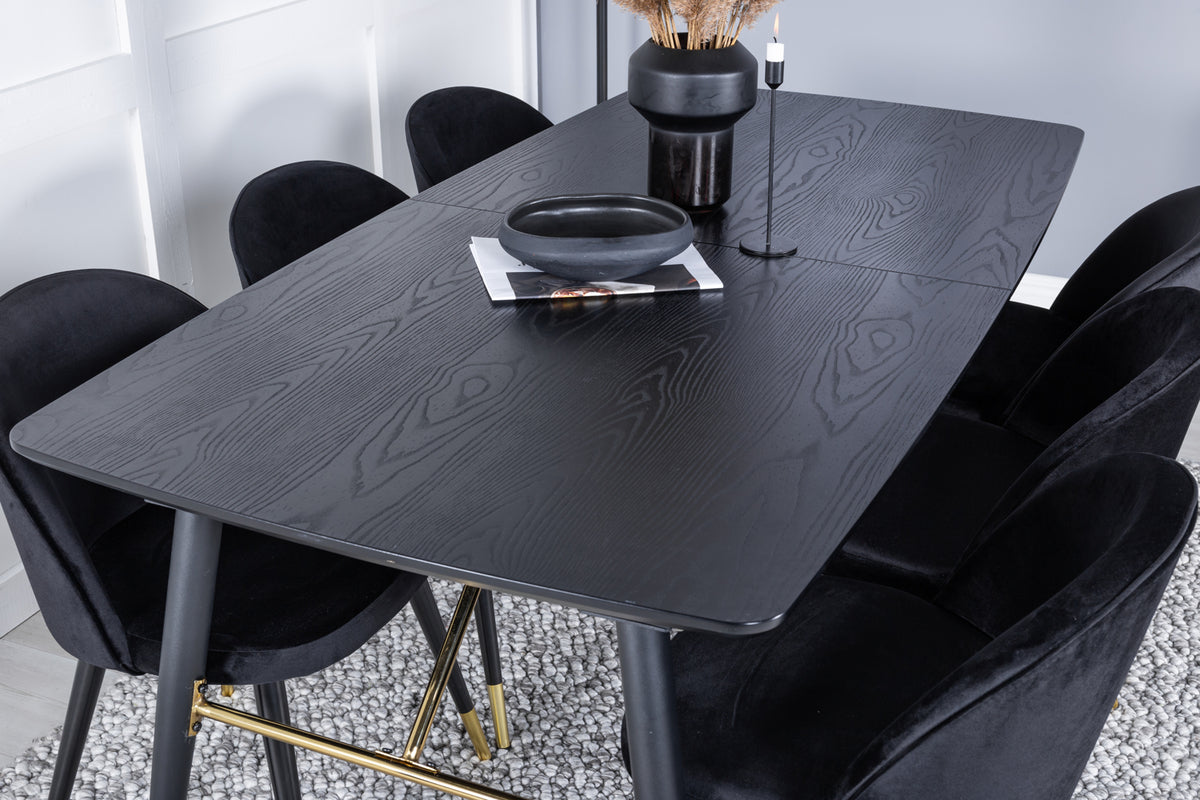 Venture Design Gold & Velvet Rektangulära Matbord 180 x 85 Svart + Matstolar 2-pack Svart