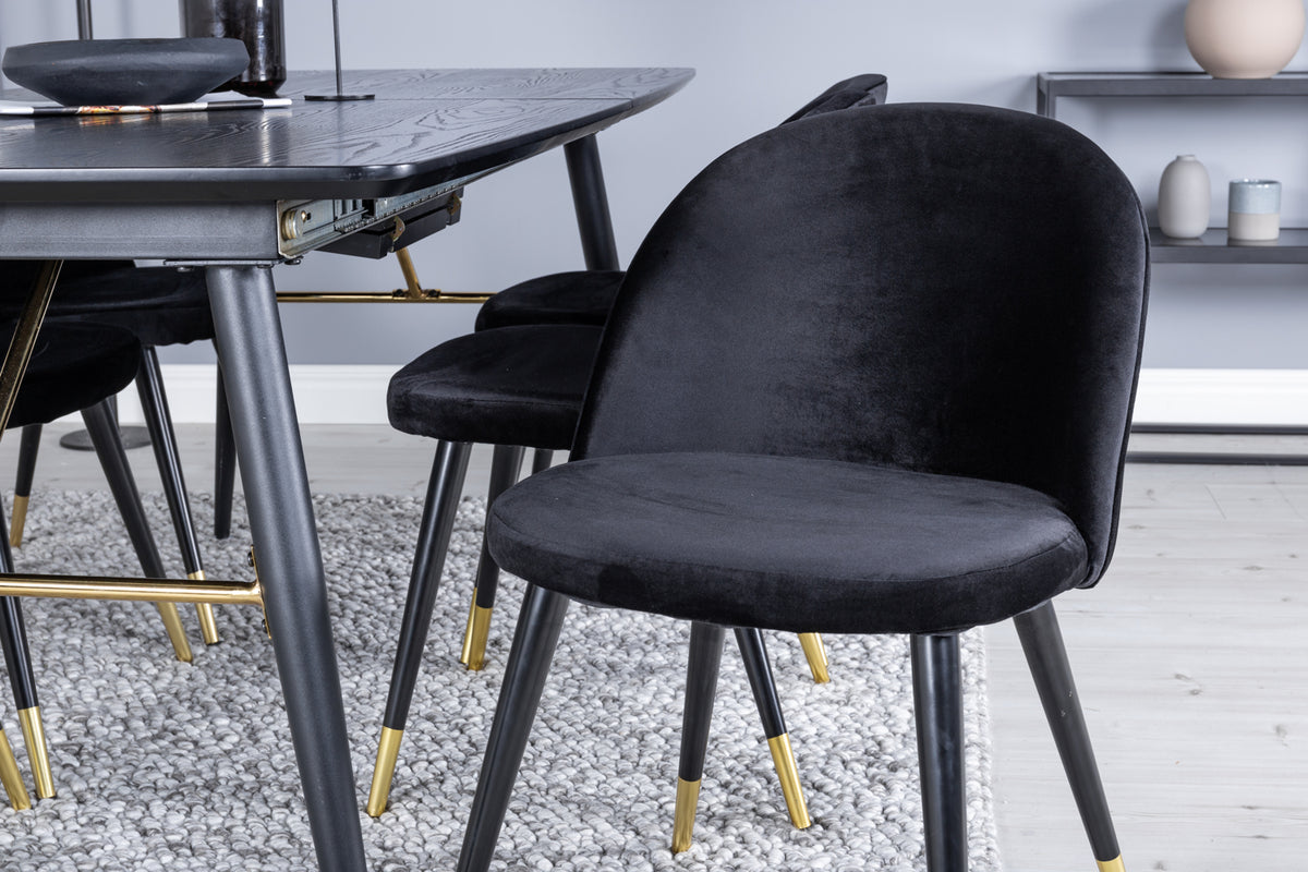 Venture Design Gold & Velvet Rektangulära Matbord 180 x 85 Svart + Matstolar 2-pack Svart