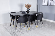 Venture Design Gold & Velvet Rektangulära Matbord 180 x 85 Svart + Matstolar 2-pack Svart