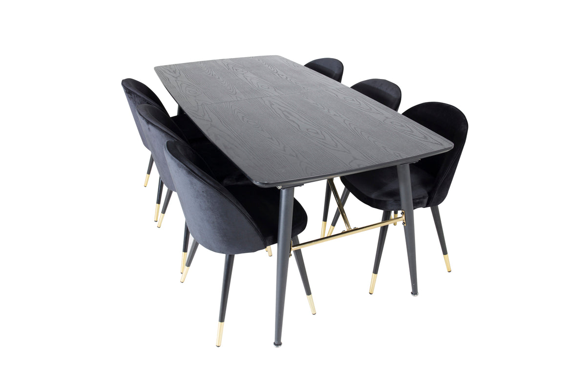 Venture Design Gold & Velvet Rektangulära Matbord 180 x 85 Svart + Matstolar 2-pack Svart
