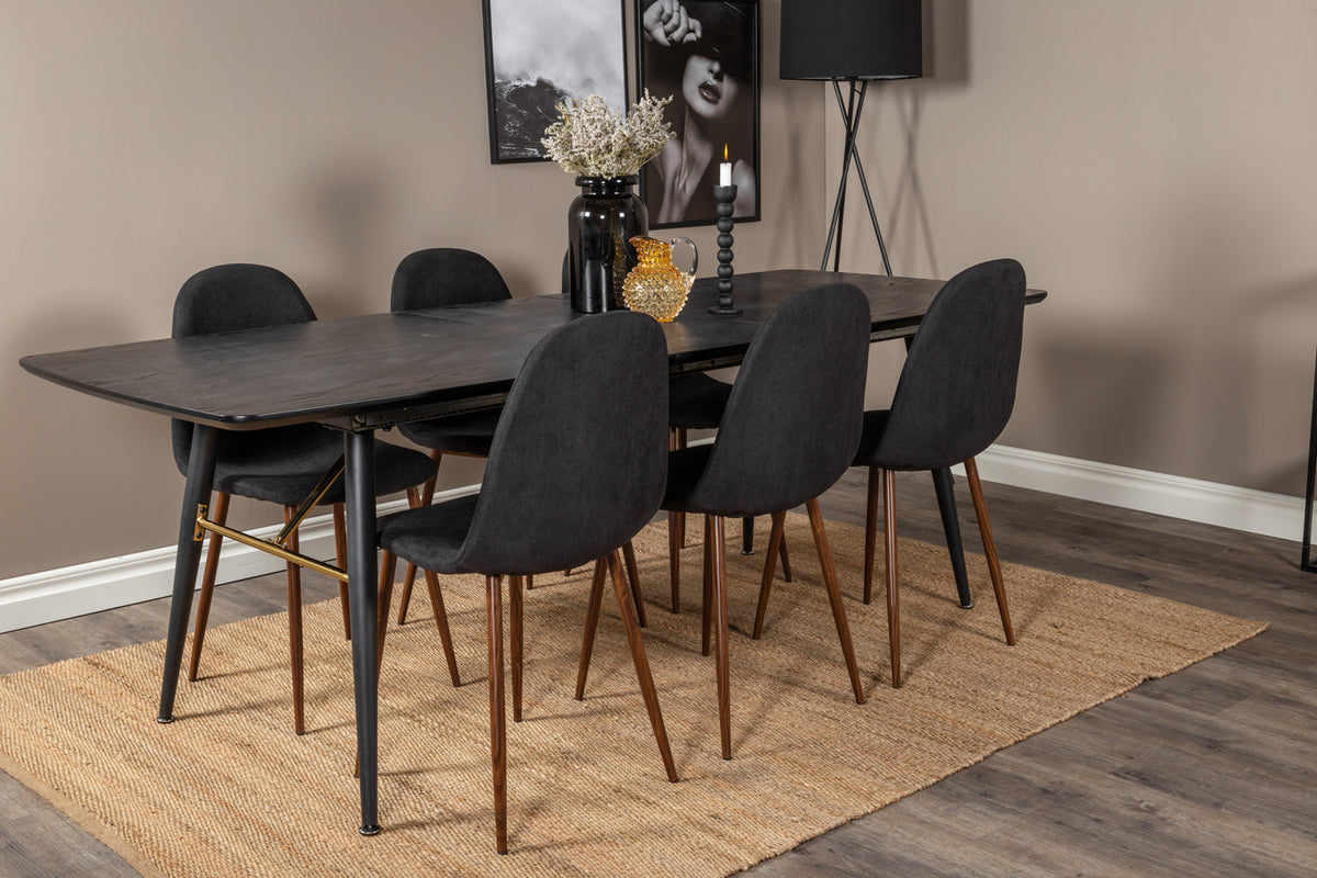 Venture Design Gold & Polar Matbord 85x180 + Matstolar Svart