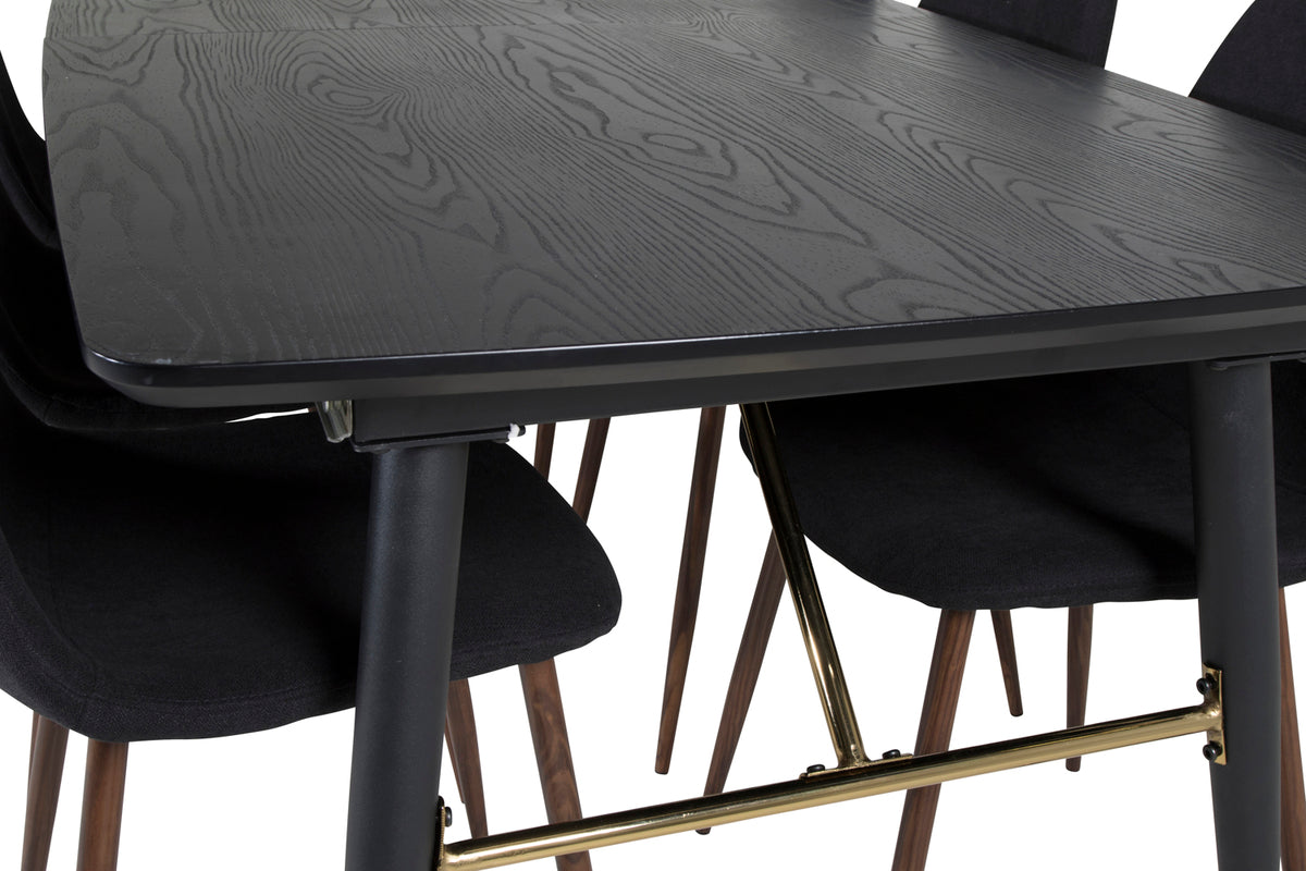 Venture Design Gold & Polar Matbord 85x180 + Matstolar Svart