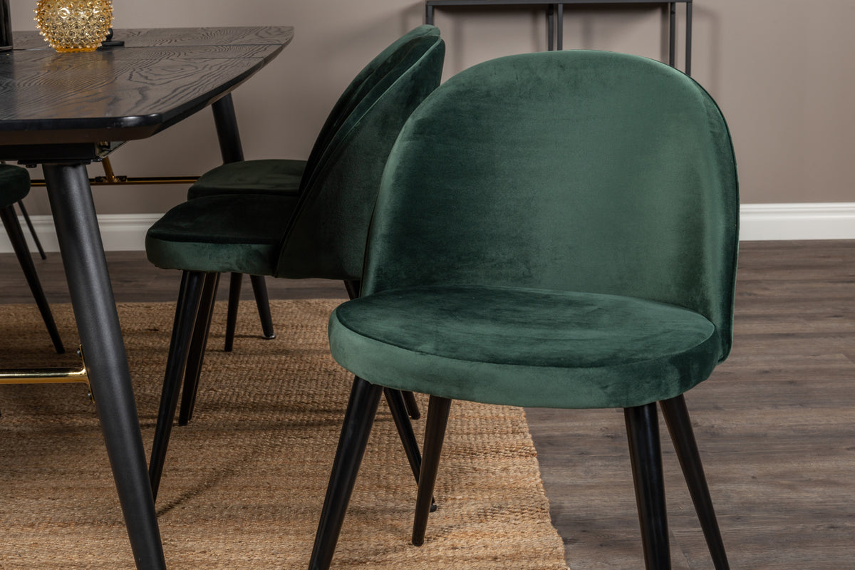 Venture Design Gold & Velvet Rektangulära Matbord 180 x 85 Svart + Matstolar 2-pack Grön