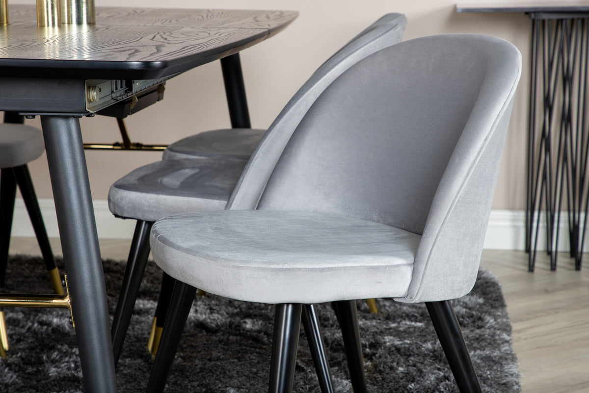 Venture Design Gold & Velvet Rektangulära Matbord 180 x 85 Svart + Matstolar 2-pack Grå