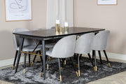 Venture Design Gold & Velvet Rektangulära Matbord 180 x 85 Svart + Matstolar 2-pack Grå
