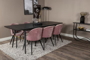 Venture Design Gold & Velvet Rektangulära Matbord 180 x 85 Svart + Matstolar 2-pack Gammelrosa