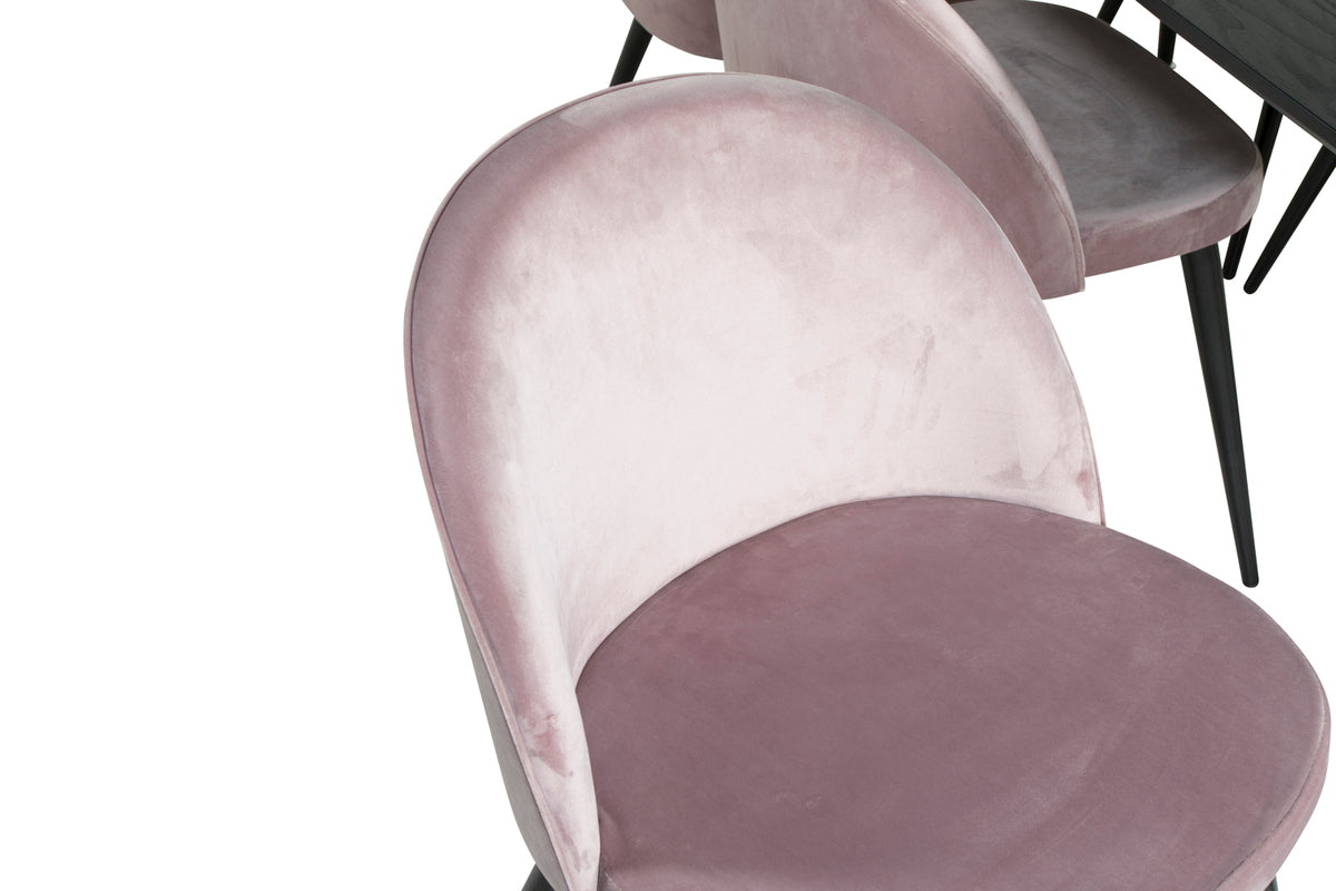 Venture Design Gold & Velvet Rektangulära Matbord 180 x 85 Svart + Matstolar 2-pack Gammelrosa