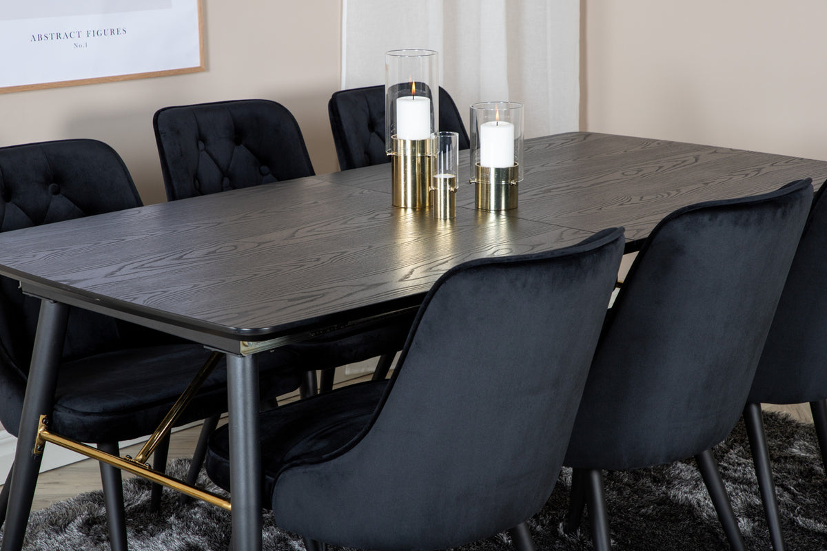 Venture Design Gold & Velvet Deluxe Matbord 85x180 + Matstolar Svart
