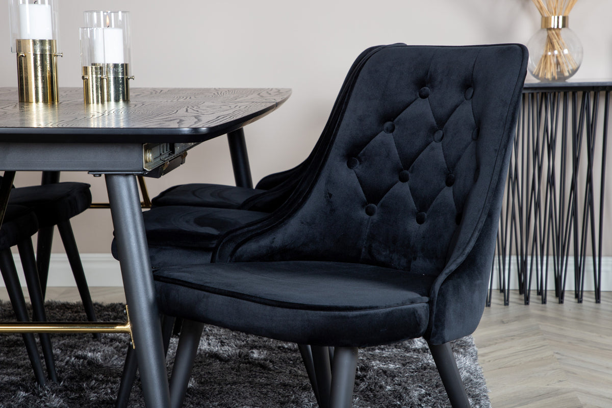 Venture Design Gold & Velvet Deluxe Matbord 85x180 + Matstolar Svart