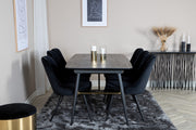 Venture Design Gold & Velvet Deluxe Matbord 85x180 + Matstolar Svart