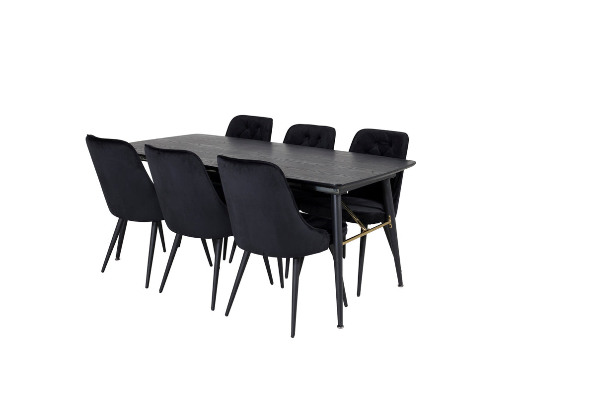 Venture Design Gold & Velvet Deluxe Matbord 85x180 + Matstolar Svart