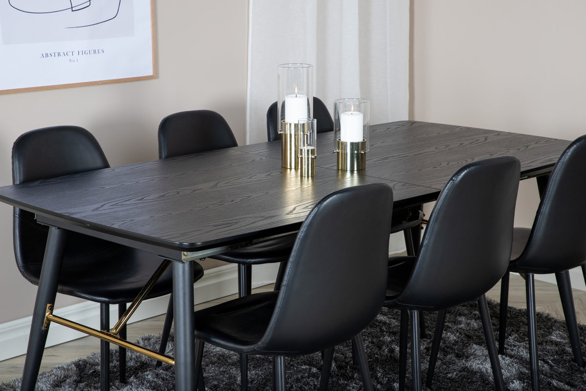 Venture Design Gold & Polar Matbord 85x180 + Matstolar Svart