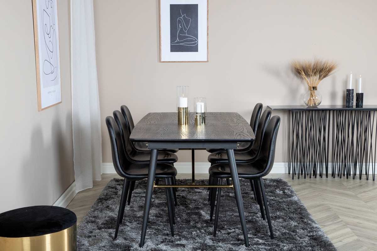 Venture Design Gold & Polar Matbord 85x180 + Matstolar Svart