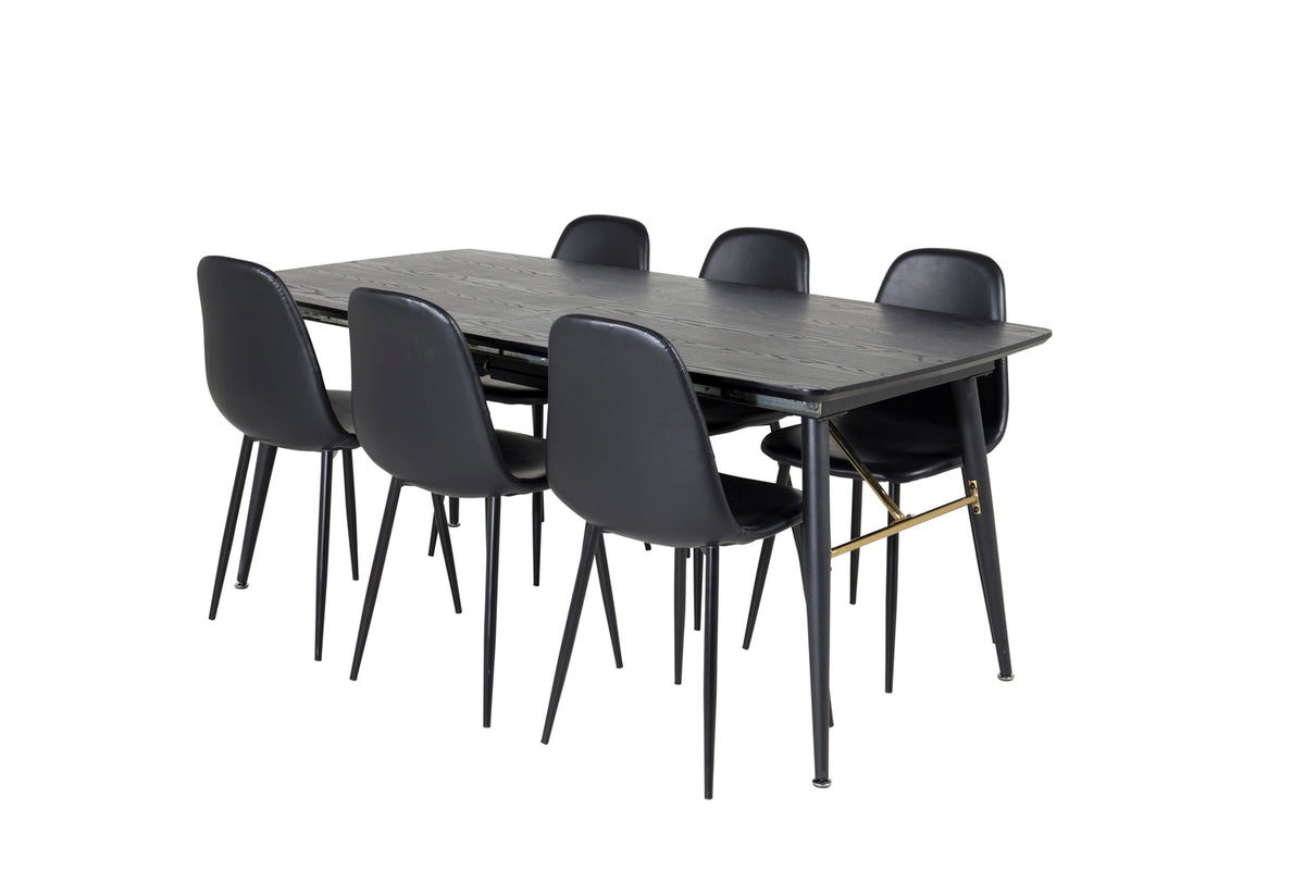 Venture Design Gold & Polar Matbord 85x180 + Matstolar Svart