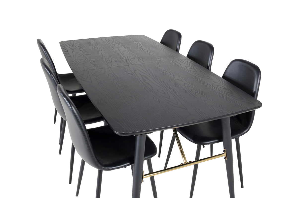 Venture Design Gold & Polar Matbord 85x180 + Matstolar Svart