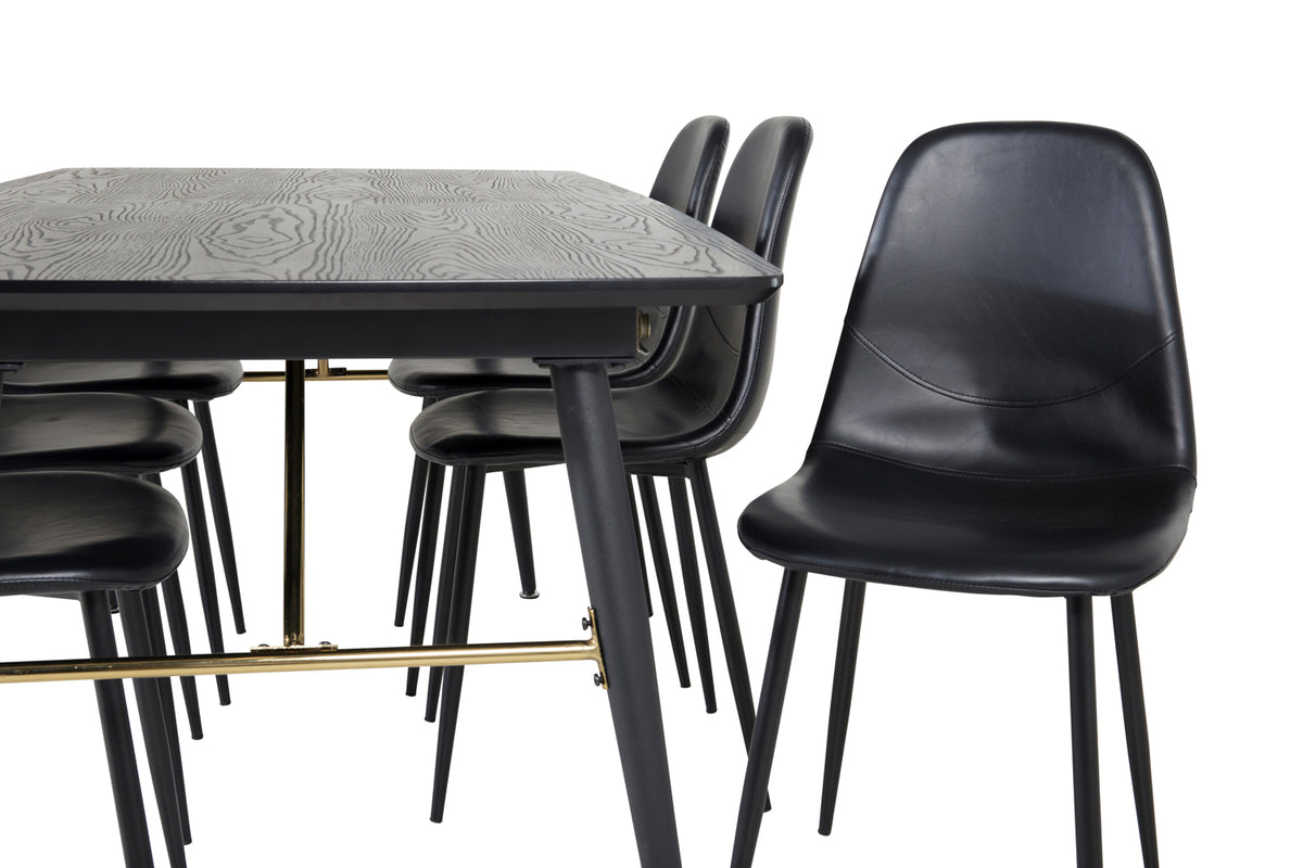 Venture Design Gold & Polar Matbord 85x180 + Matstolar Svart