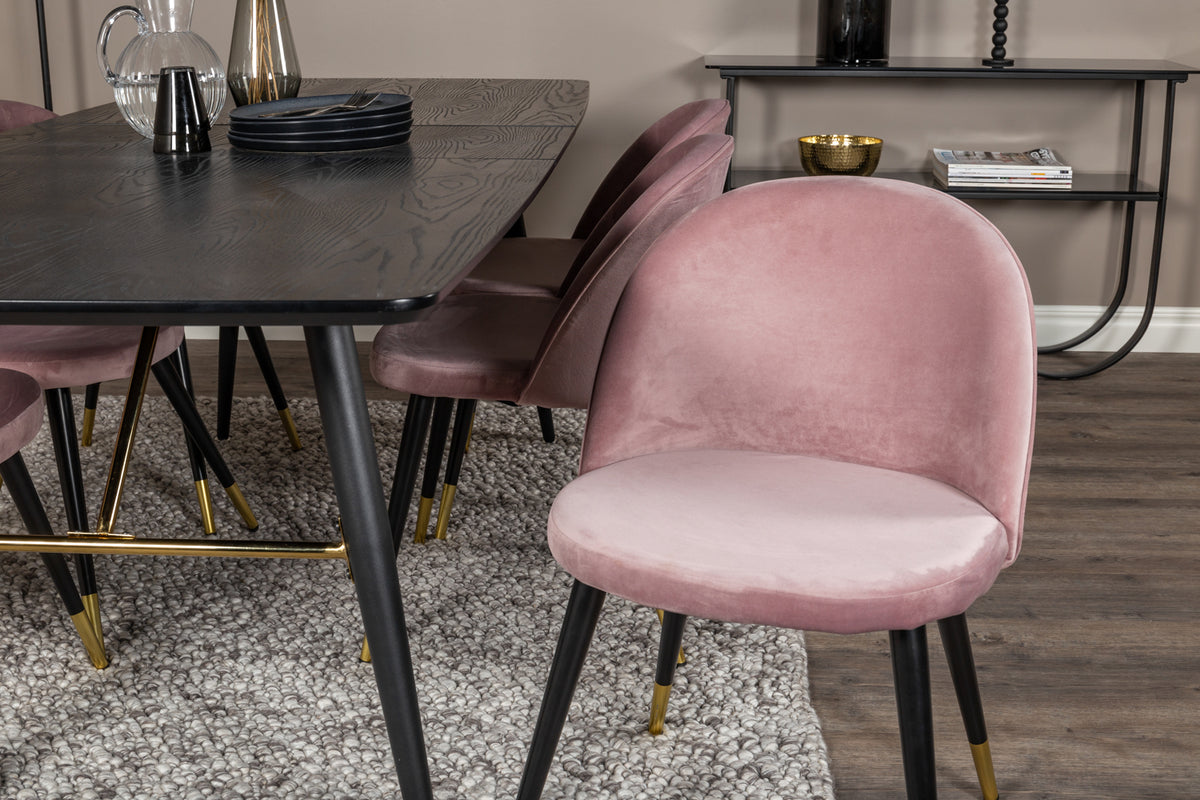 Venture Design Gold & Velvet Rektangulära Matbord 180 x 85 Svart + Matstolar 2-pack Gammelrosa
