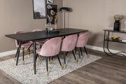 Venture Design Gold & Velvet Rektangulära Matbord 180 x 85 Svart + Matstolar 2-pack Gammelrosa